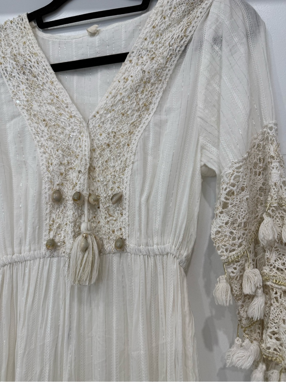 Boho White Tassel Lace Maxi Dress - Picture 4 of 7